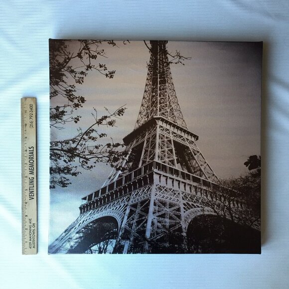 Eiffel Tower Wall Art Hanging Canvas Print Sepia Tone Glossy Paris France Decor - Picture 7 of 12